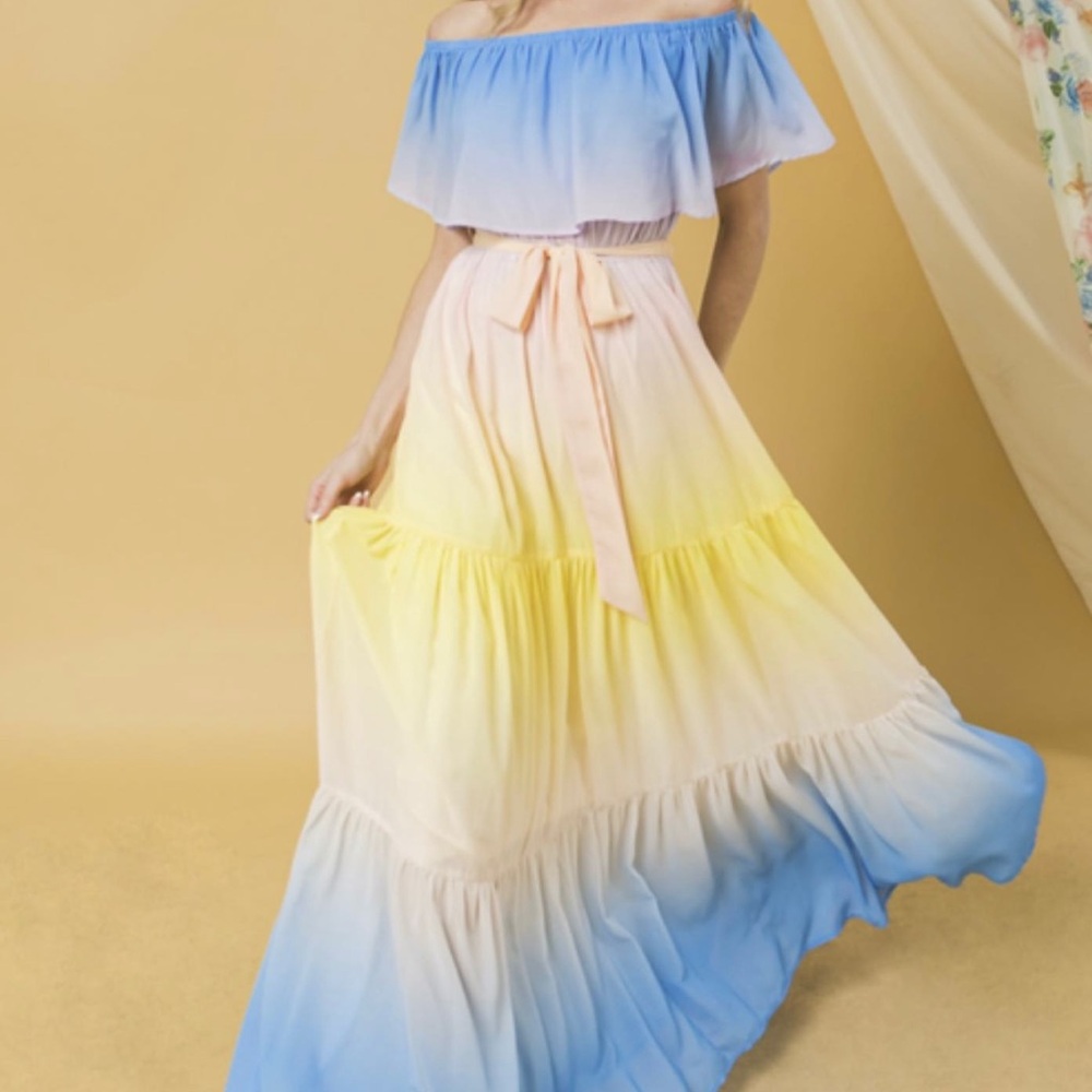Off-Shoulder Ombre Maxi Dress